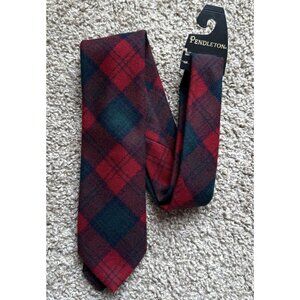 Vintage Wool Men's Pendelton Red and Green Plaid Tartan Neck Tie Academia